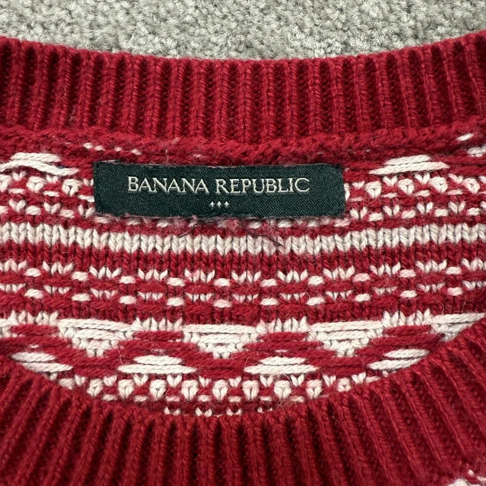 Banana Republic Fair Isle Sweater Mens Medium Burgundy White Knit HOL20 65322201